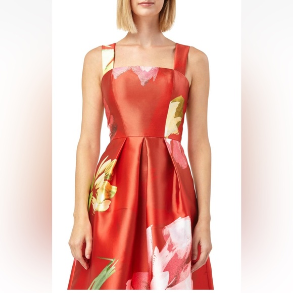 Kay Unger New York Floral-Print Sleeveless Mikado Cocktail Dress w/ Pockets 6 - Picture 6 of 17